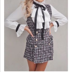 Kultivate Tweed Romper/shirt combo